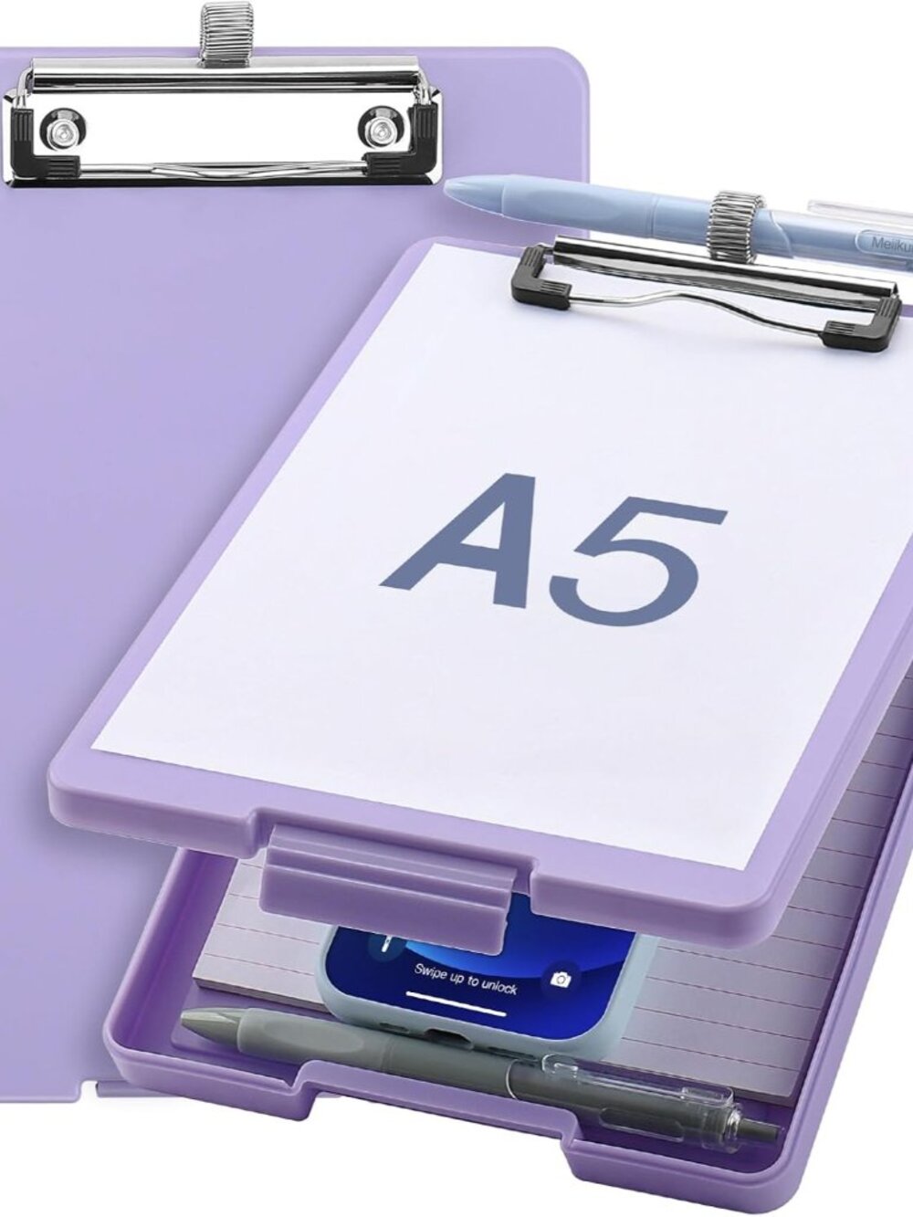 Small Clipboard with Storage, 6x9 Light Purple Plastic Clip Board
